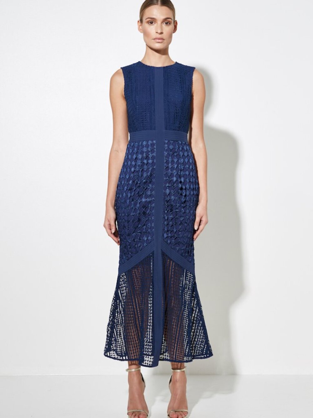 MOSSMAN Infidelity Lace Midi Dress Navy Blue Size US 6